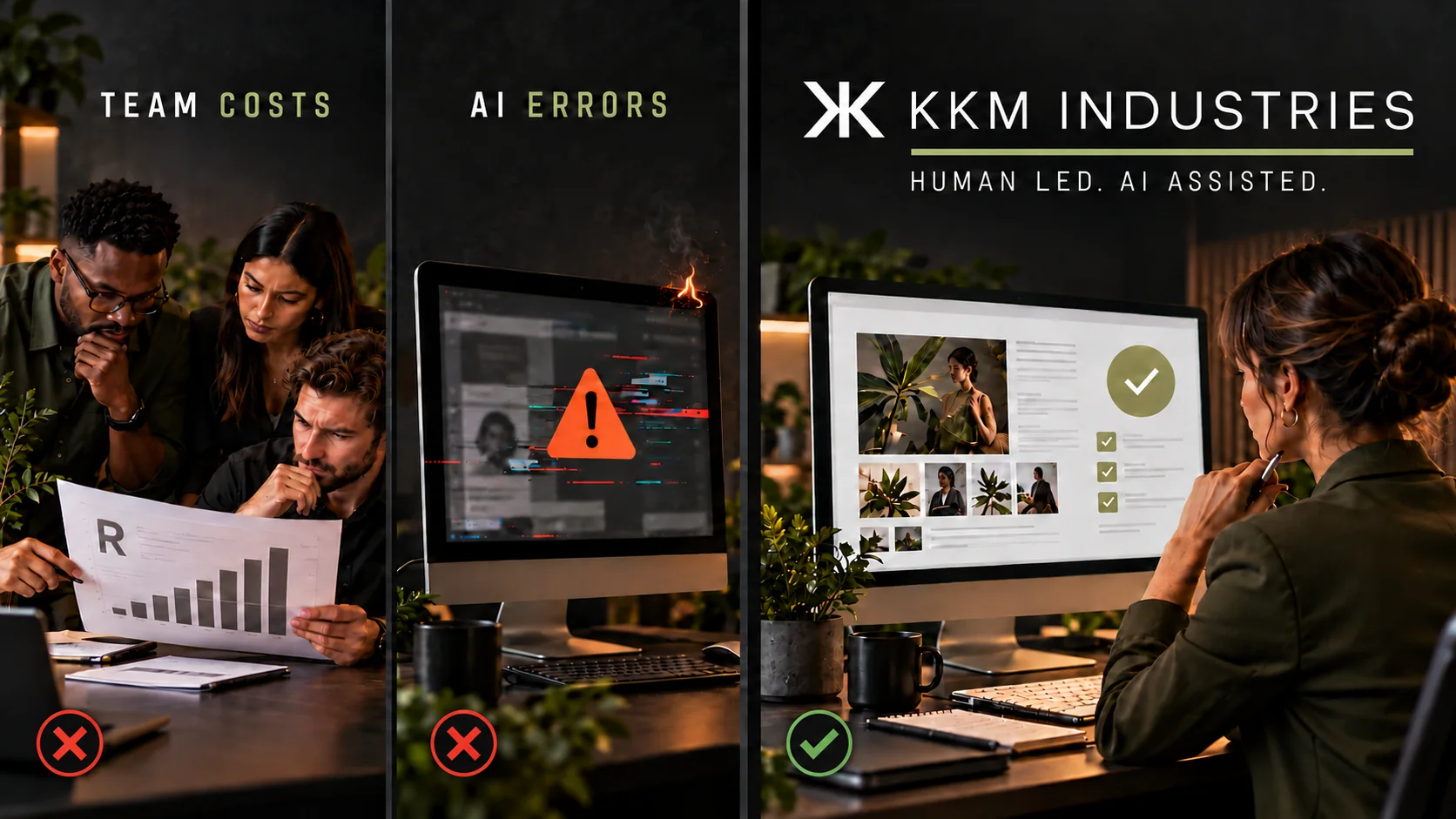 Team costs, AI errors and KKM Industries human led, AI assisted marketing